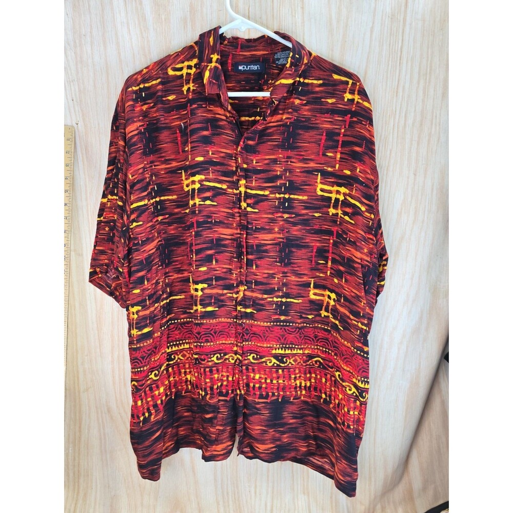 PURITAN MENS RED & BLACK HAWAIIAN BUTTON SHIRT EXTRA LARGE